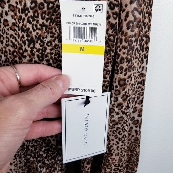 1. STATE Leopard Print Ruffled Smock Waist Midi Evening Dress NWT Medium - Picture 6 of 11